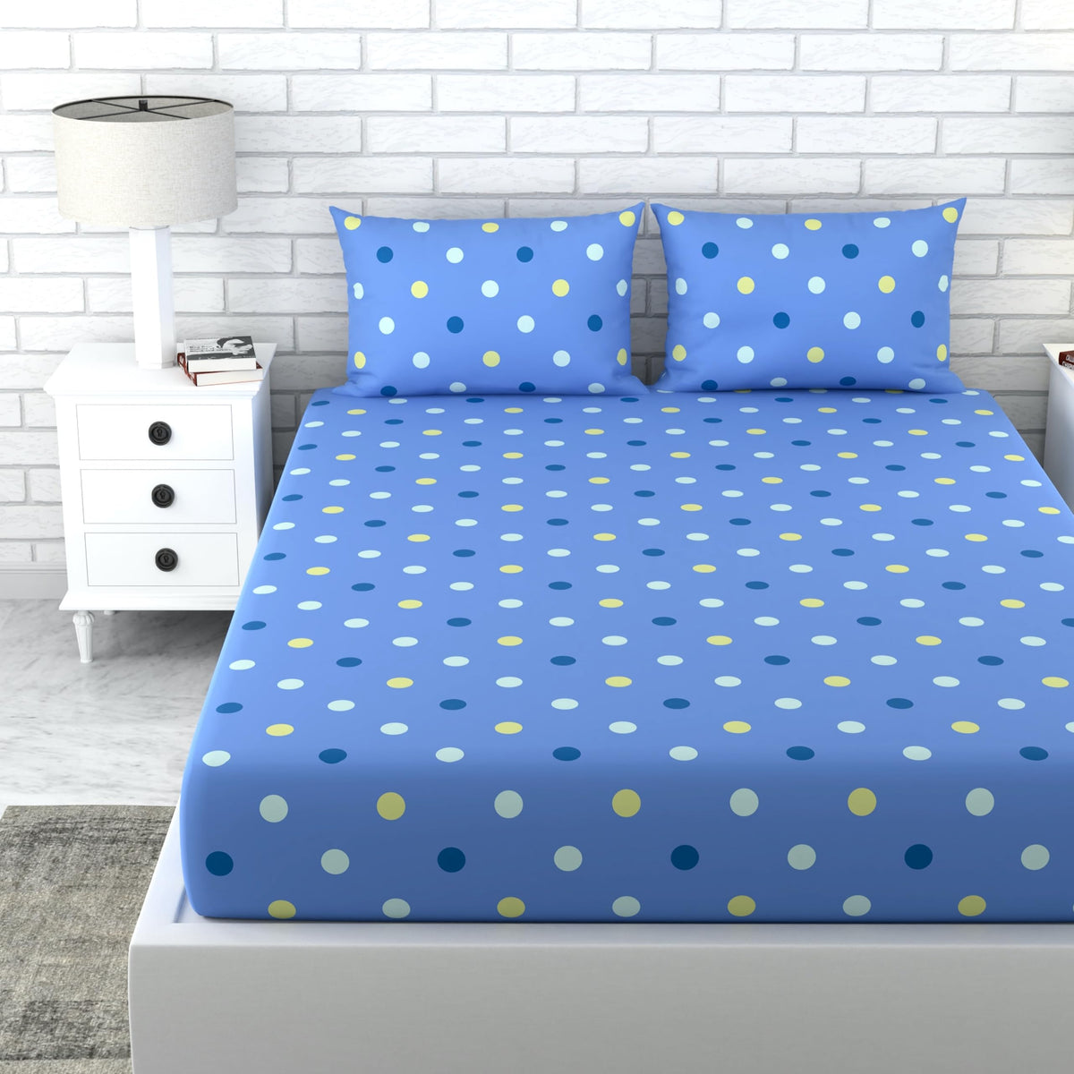 Loreto Blue Double Bedsheet | 144 TC | 100% Cotton | 90 x 88 Inches - main product image
