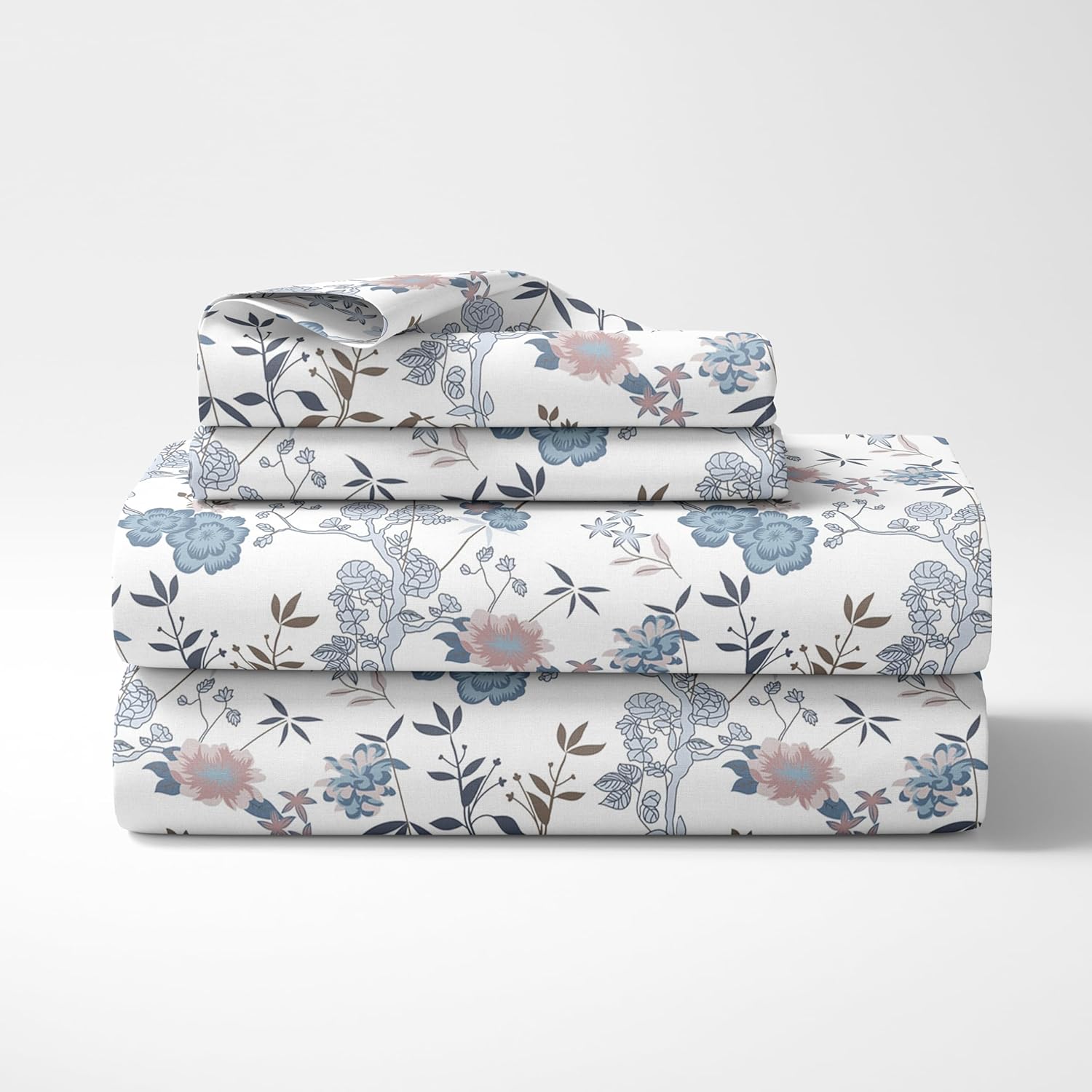 Blush & Blue Meadow Bloom Soft & Breathable 100% Cotton Flat Single Bedsheet, 144 TC