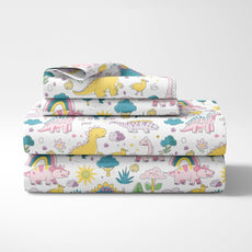 Rainbow Dino Fun Soft & Breathable 100% Cotton Flat King Bedsheet, 144 TC