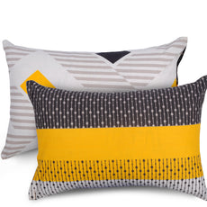 Loreto Cotton Pillow Cover | Modern Geometric Yellow 144 TC Cotton Set of 2 - Soft, Breathable & Durable (17 x 27 Inches)