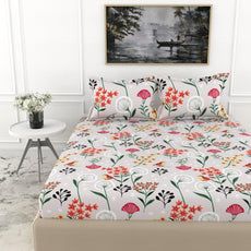 Lavender Grey Spring Harmony King Bedsheet - 144 TC 100% Cotton with 2 Pillow Covers (104 x 104 Inches)