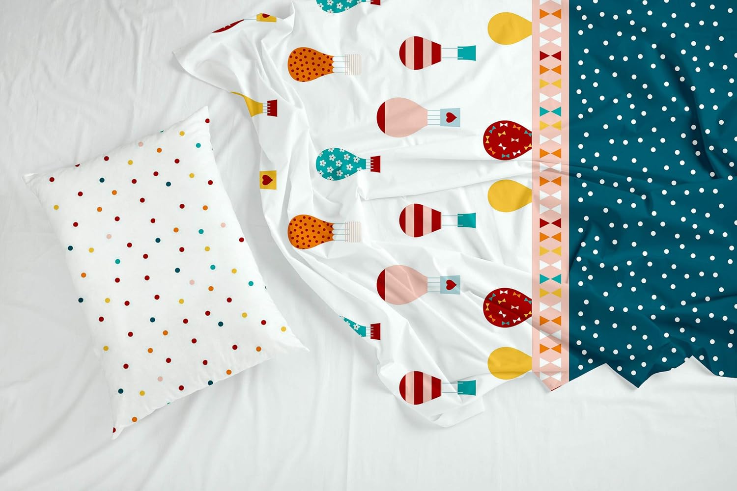 Red and Blue Hot Air Balloon 100% Cotton Flat Single Bedsheet, 144 TC