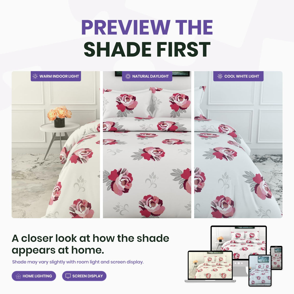 Wine & Pink Floral Double Bedsheet - 210 TC 100% Cotton with 2 Pillow Covers (90 x 90 Inches)