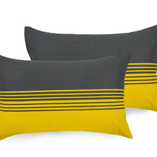 Lemon Yellow and Grey Checkered 100% Cotton Pillow Covers, Pack of 2, 144 TC