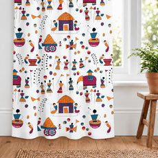Tribal Motifs Door Curtain - Cotton Set of 2 (4 x 7 ft)