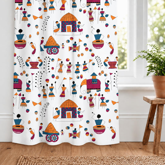 Tribal Motifs Door Curtain - Cotton Set of 2 (4 x 7 ft)