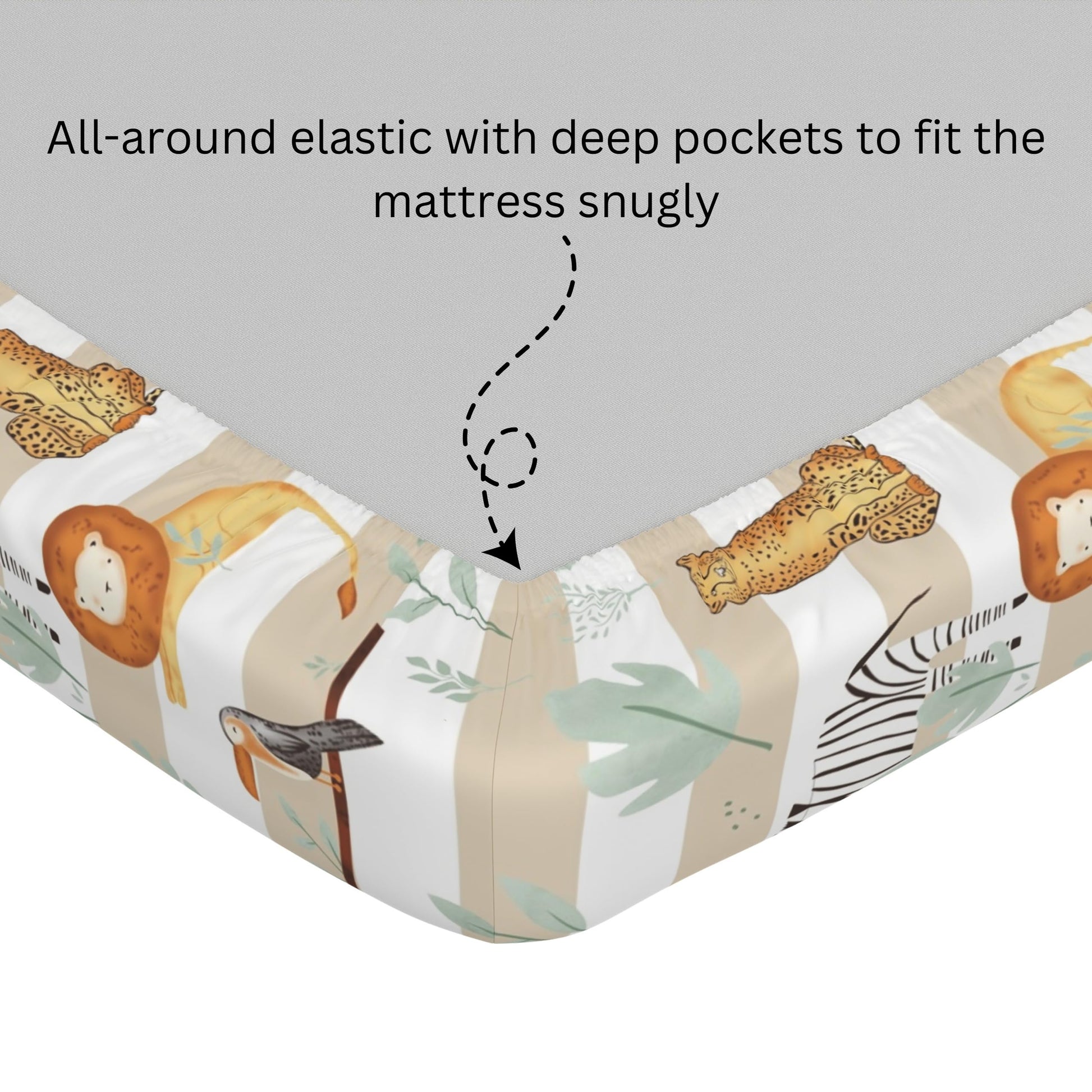 Adventure Jungle Beige & Green 100% Cotton Double Fitted Bedsheet, 144 TC, 78 x 60 Inches
