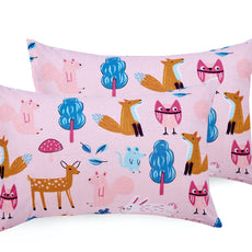 Loreto Cotton Pillow Cover | Peach Baby Animals 144 TC Cotton Set of 2 - Soft, Breathable & Durable (17 x 27 Inches)