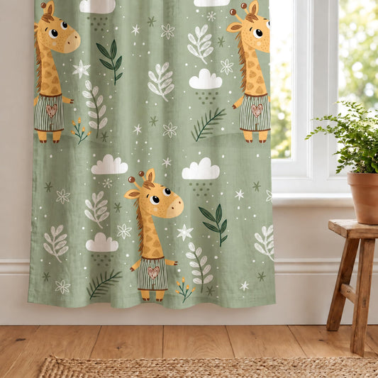 Jungle Giraffe Window Curtain - Cotton Set of 2 (4 x 5 ft)