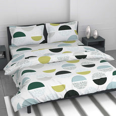 Muted Grey and Lime Circle Design 100% Cotton Flat King Bedsheet, 144 TC