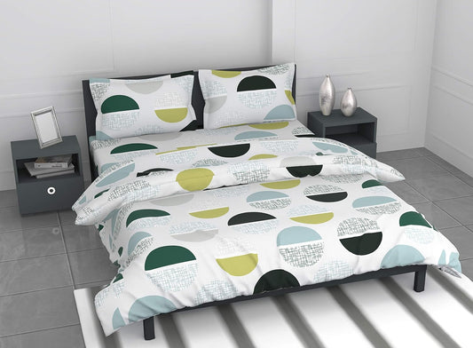 Muted Grey and Lime Circle Design 100% Cotton Flat King Bedsheet, 144 TC