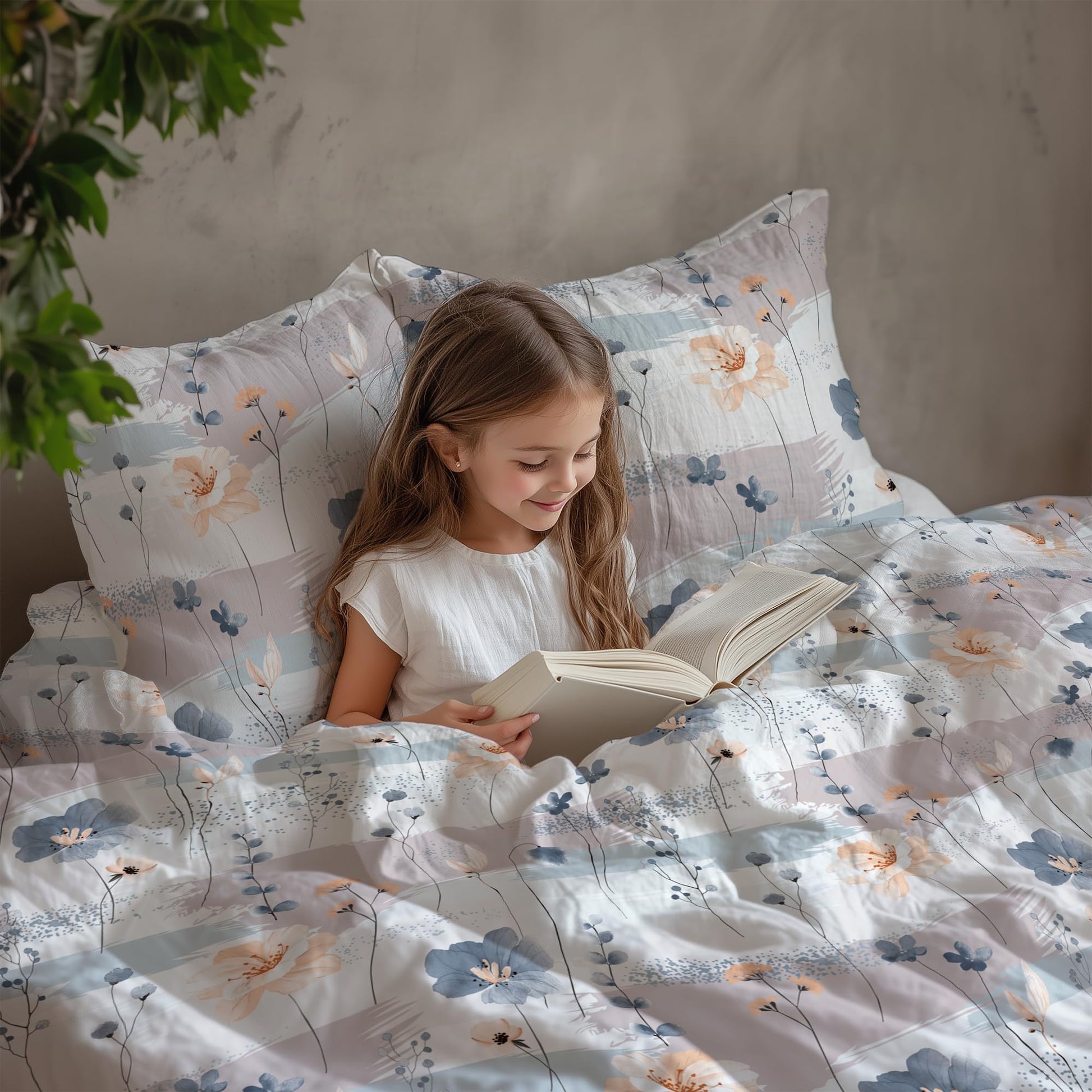 Blue & Peach Double Bedsheet - 210 TC 100% Cotton with 2 Pillow Covers (90 x 90 Inches)