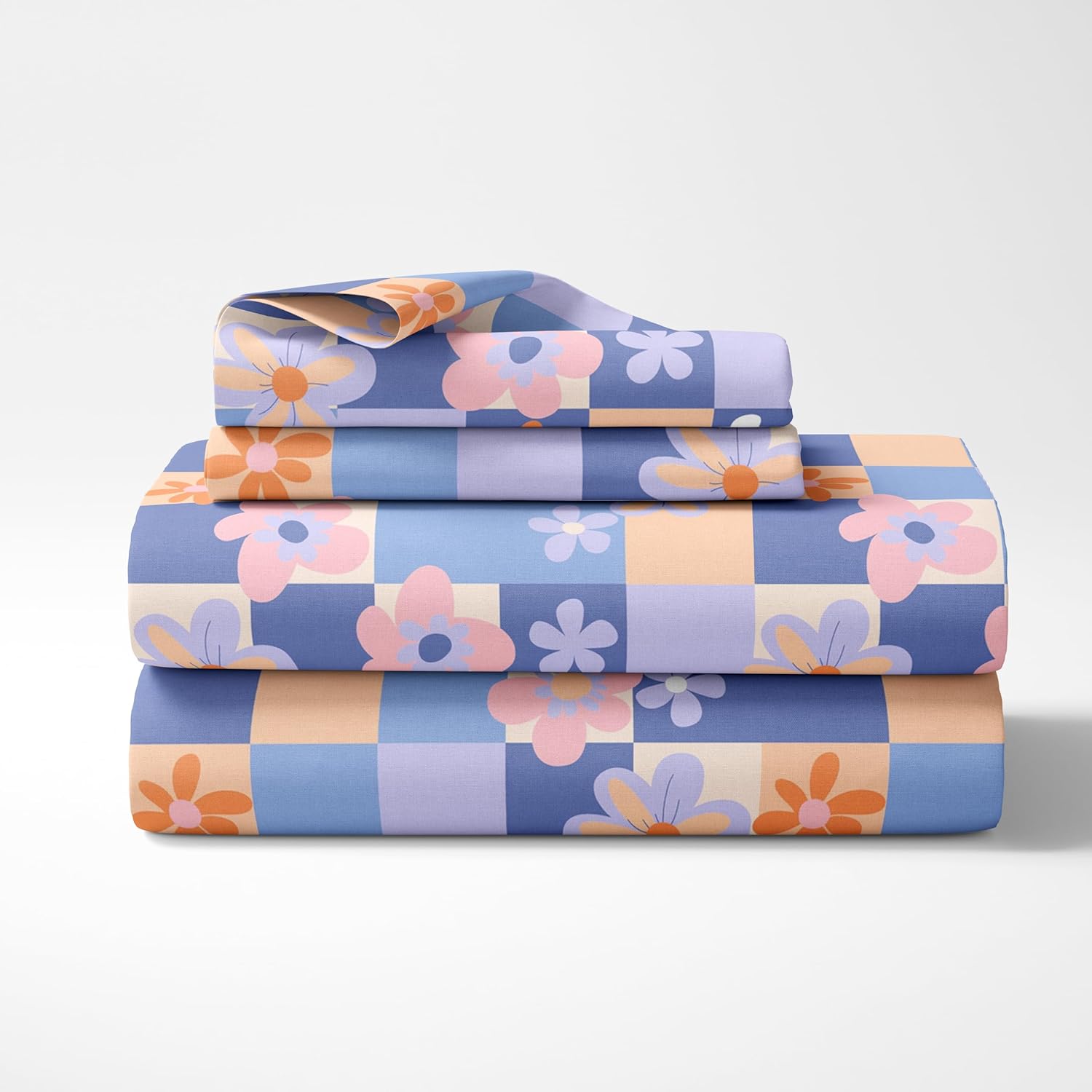 Pastel Floral Soft & Breathable 100% Cotton Flat Double Bedsheet, 144 TC