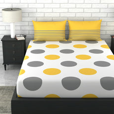 Loreto Cotton Double Bedsheet | Yellow and Grey Polka Dots