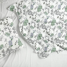 Sage Green & Silver Blooms Soft & Breathable 100% Cotton Flat King Bedsheet, 144 TC