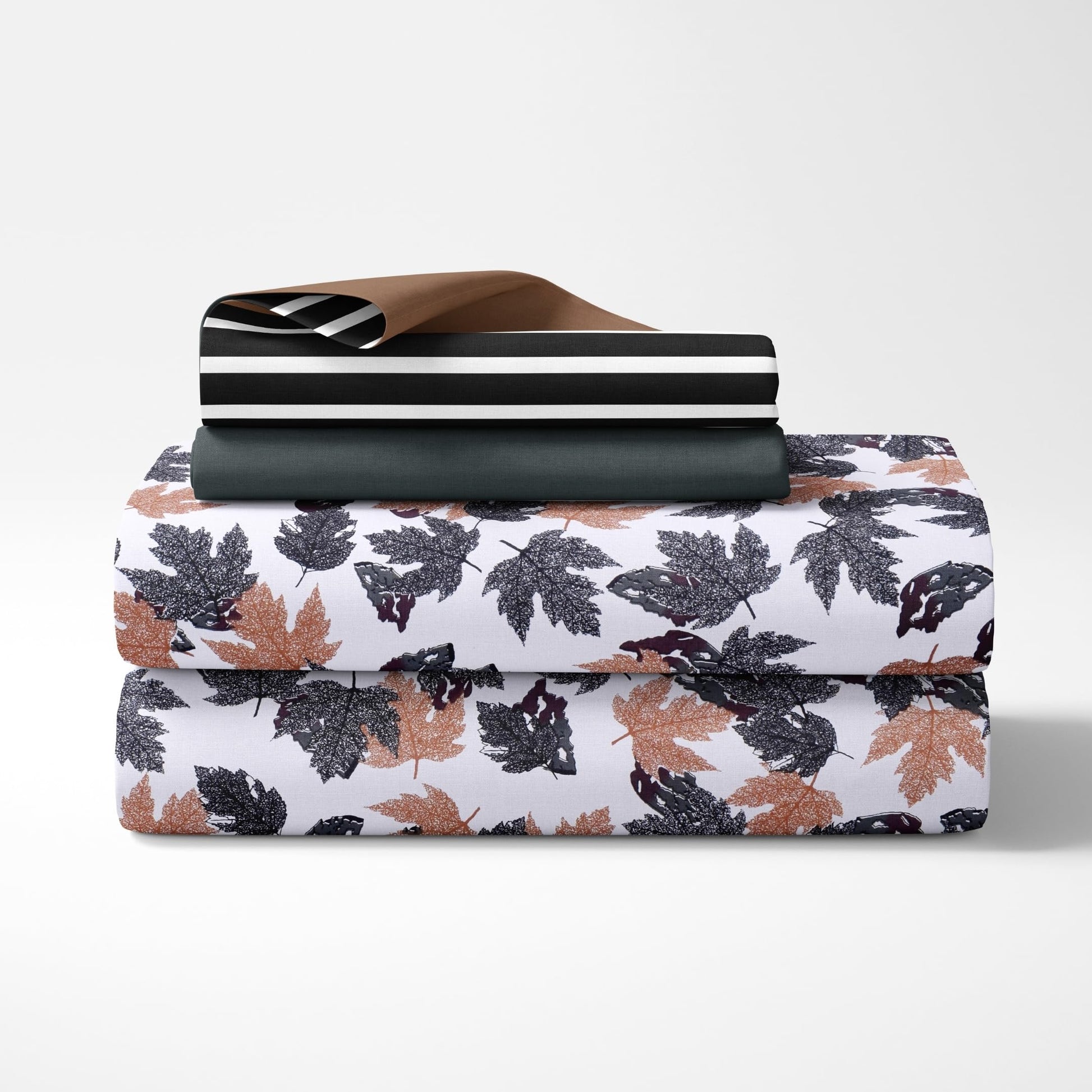 Frosted Charcoal Leaf Pattern 100% Cotton Double Bedsheet with 2 Pillow Covers, 144 TC, 88 x 90 Inches