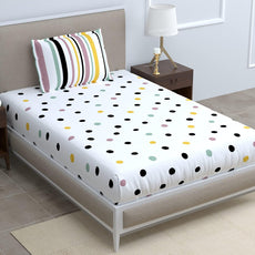 Lemon Drops with Black Dots 100% Cotton Flat Single Bedsheet, 144 TC
