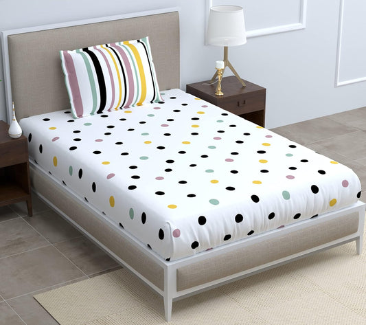 Lemon Drops with Black Dots 100% Cotton Flat Single Bedsheet, 144 TC