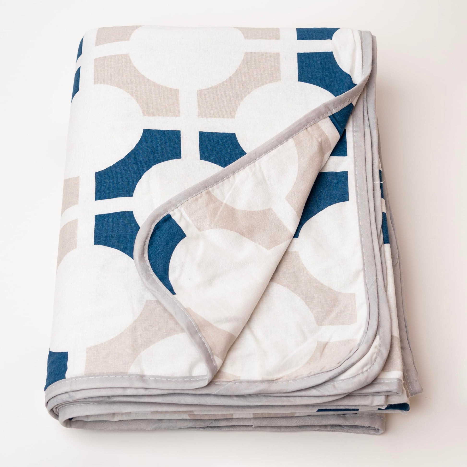 Colonial Blue Matrix 100% Cotton Reversible Single Bed Blanket | Lightweight & Soft AC Dohar | Breathable & Skin-Friendly for All Seasons | 54 x 84 Inches