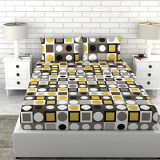 Forged Iron Grey and Lemon Zest Yellow 100% Cotton Flat Double Bedsheet, 144 TC