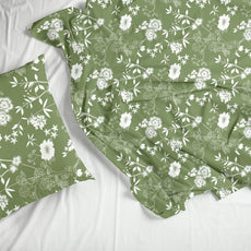 Olive Green Floral Whisper Soft & Breathable 100% Cotton Flat Double Bedsheet, 144 TC