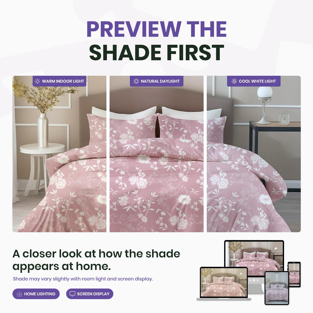 Blush Pink Vine Blooms Soft & Breathable 100% Cotton Flat King Bedsheet, 144 TC