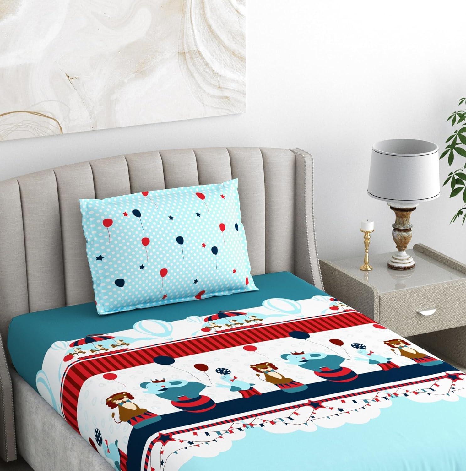 Plume Babies Blue 100% Cotton Flat Single Bedsheet, 144 TC
