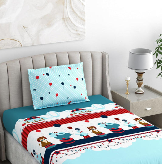 Plume Babies Blue 100% Cotton Flat Single Bedsheet, 144 TC