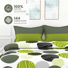 Olive Green and Grey Black Circle Geometric 100% Cotton Flat Double Bedsheet, 144 TC