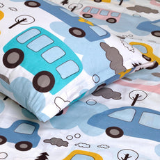 Bubblegum Blue Bus & Banana Yellow Cars 100% Cotton King Fitted Bedsheet, 144 TC