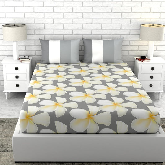 White and Grey 100% Cotton Flat King Bedsheet, 144 TC