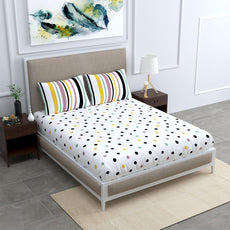 Lemon Drops with Black Polka Dots 100% Cotton Flat Double Bedsheet, 144 TC