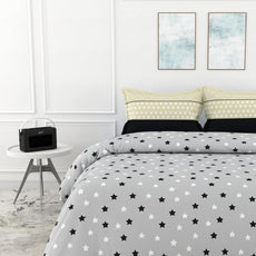 Grey Slate Midnight Stars 100% Cotton Flat Double Bedsheet, 144 TC