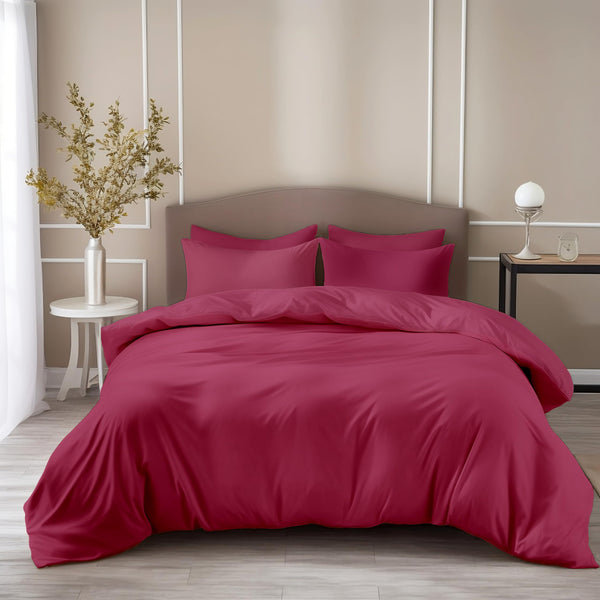 Loreto Cotton King Bedsheet | Mulberry Wine 210 TC Cotton for Size Bed with 2 Covers - Soft & Breathable Plain Bed Sheet, 104 x 104 Inches