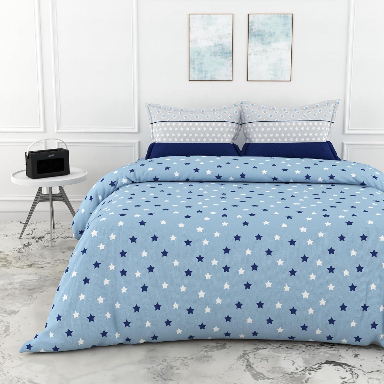 Loreto Cotton Double Bedsheet | Nile Blue Stars