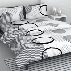Loreto Cotton Double Bedsheet | White and Dark Grey Geometric