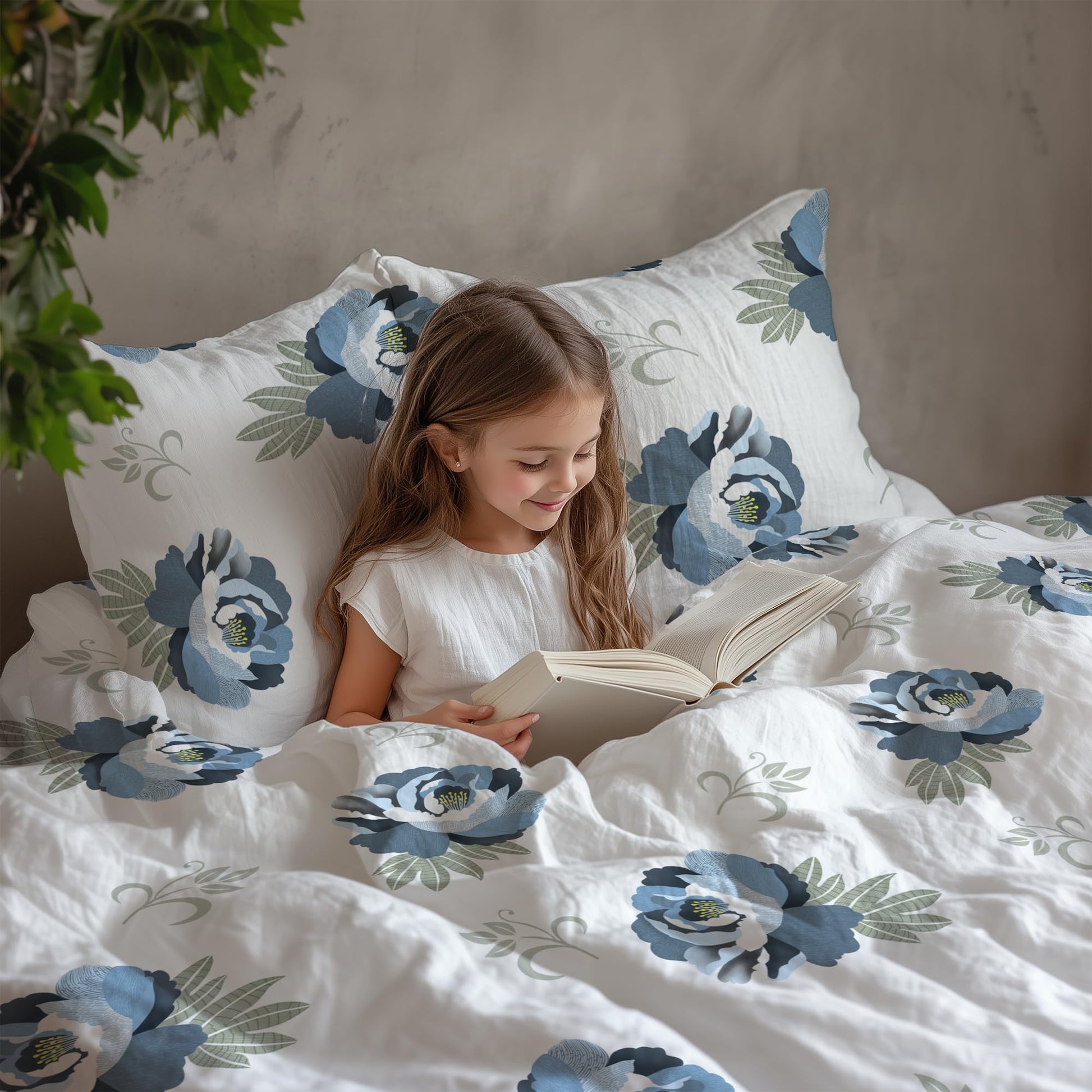 Navy Floral Double Bedsheet - 210 TC 100% Cotton with 2 Pillow Covers (90 x 90 Inches)