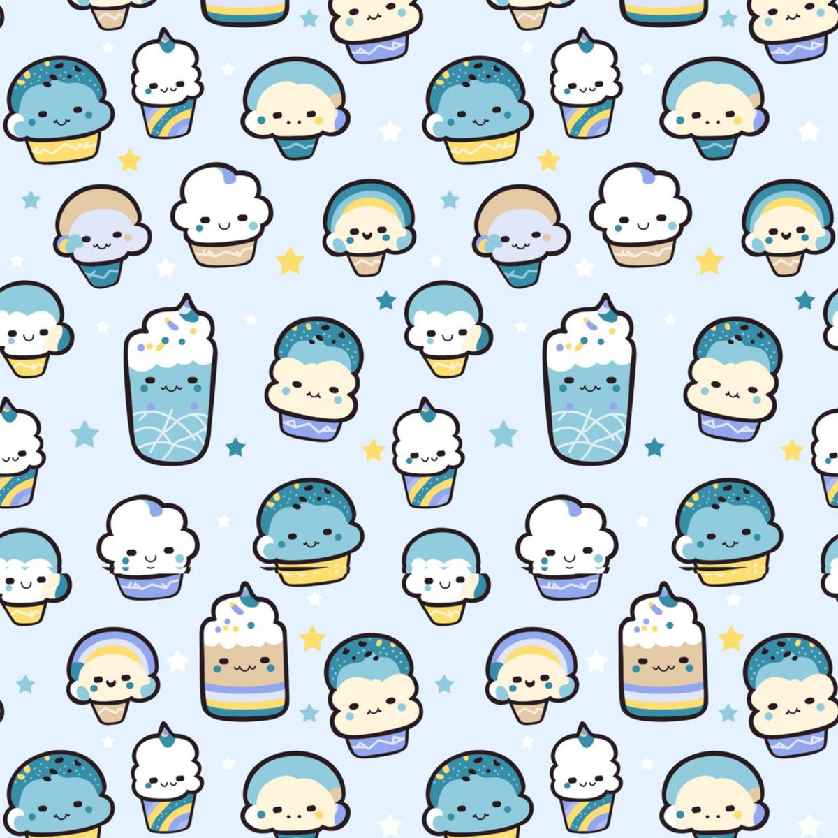Kawaii Pastel Sky 144 TC 100% Cotton Elastic Fitted Single Bedsheet with 1 Pillow Cover - 78 x 36 Inches