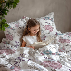 Blush Pink & Teal Floral Vines Soft & Breathable 100% Cotton Flat Double Bedsheet, 144 TC