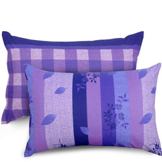 Loreto Cotton Pillow Cover | Botanical Stripe Purple 144 TC Cotton Set of 2 - Soft, Breathable & Durable (17 x 27 Inches)
