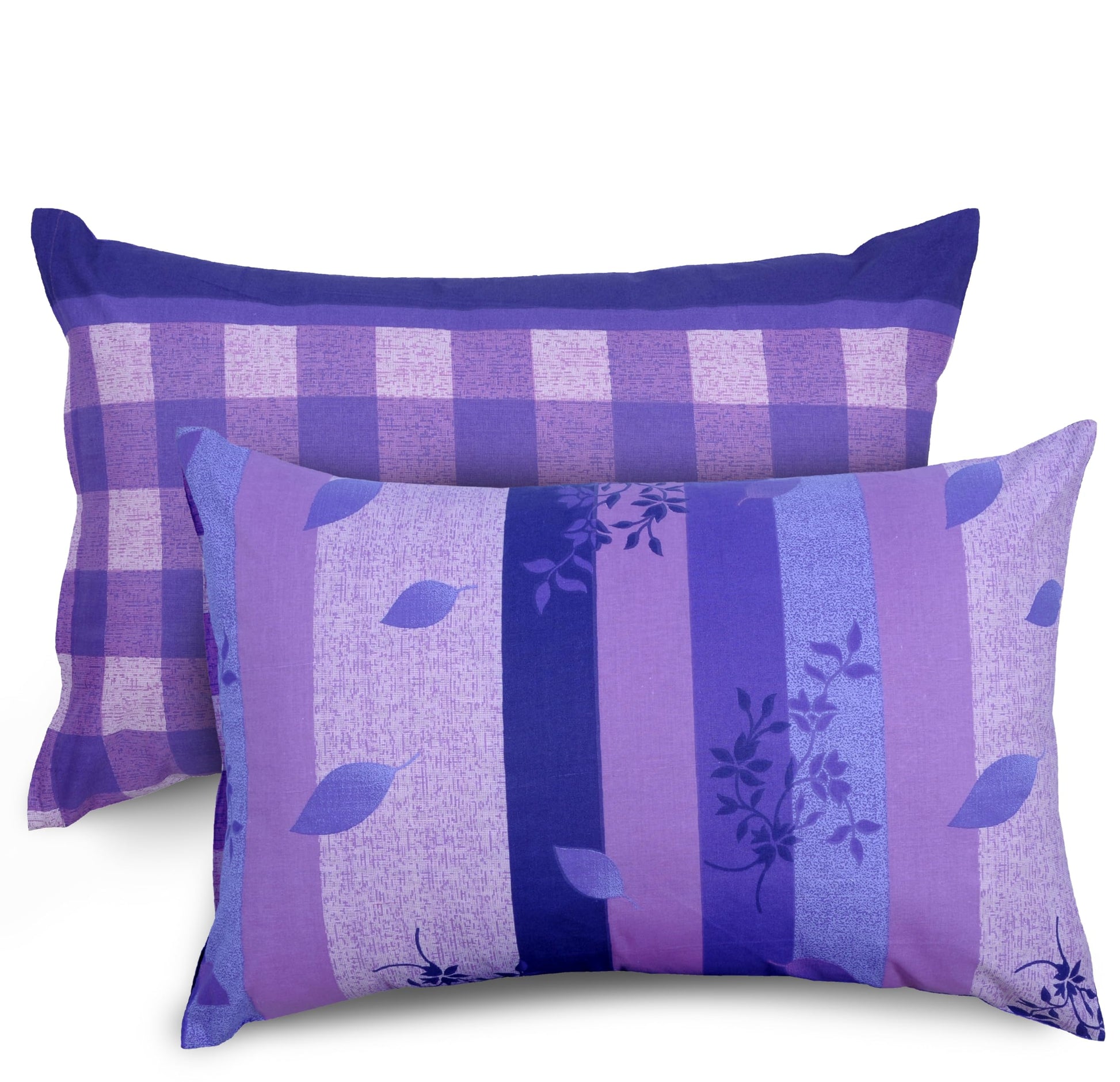 Loreto Cotton Pillow Cover | Botanical Stripe Purple 144 TC Cotton Set of 2 - Soft, Breathable & Durable (17 x 27 Inches)