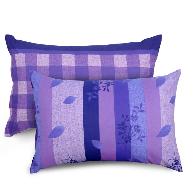 Loreto Cotton Pillow Cover | Botanical Stripe Purple 144 TC Cotton Set of 2 - Soft, Breathable & Durable (17 x 27 Inches)