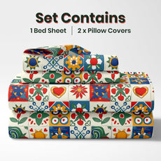 Cherry Red & Cobalt Blue Soft & Breathable 100% Cotton Flat Double Bedsheet, 144 TC
