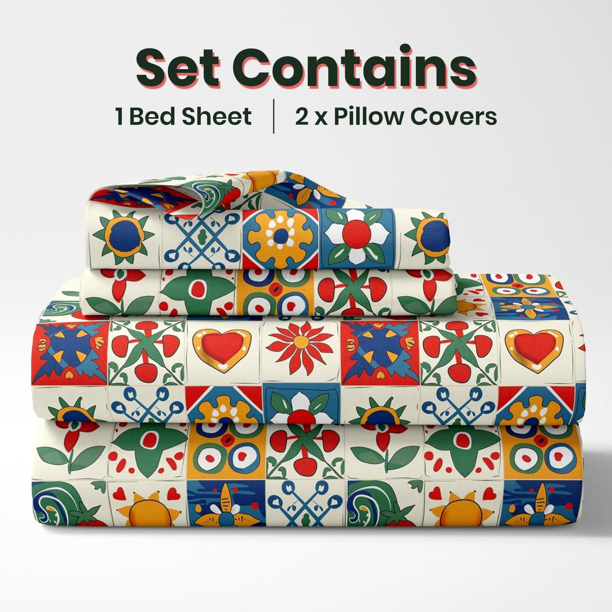 Cherry Red & Cobalt Blue Soft & Breathable 100% Cotton Flat Double Bedsheet, 144 TC