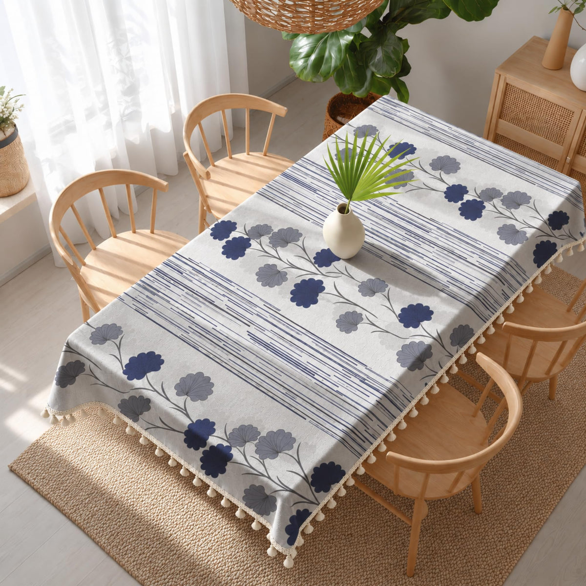 Loreto Lavender Botanical Bloom Cotton Dining Table Cover | 48 x 72 Inches - main product image