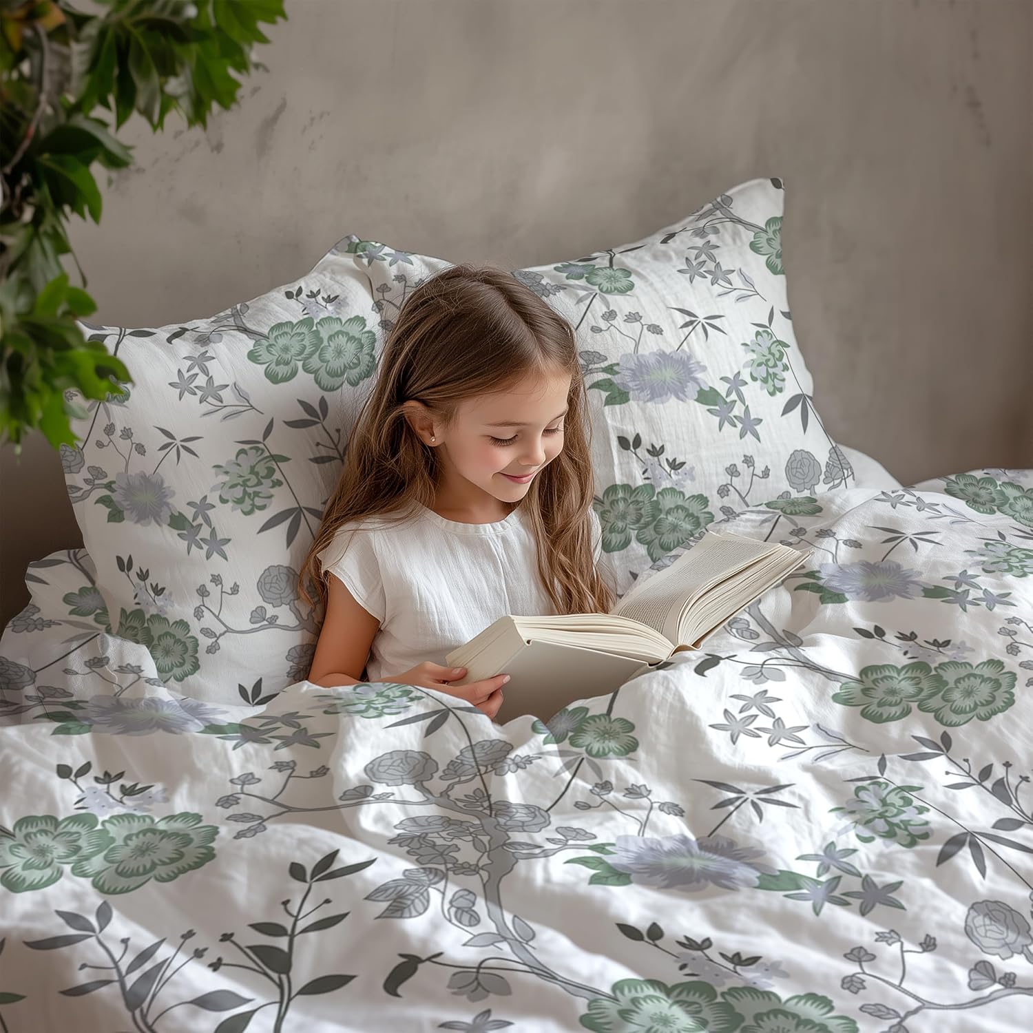 Sage Green & Silver Blooms Soft & Breathable 100% Cotton Flat King Bedsheet, 144 TC
