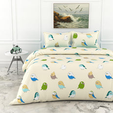 Multicolor Birds on Soft Beige 186 TC Cotton Double Bedsheet, 90 x 90 Inches - Soft Percale Weave with 2 Pillow Covers, Durable & Breathable