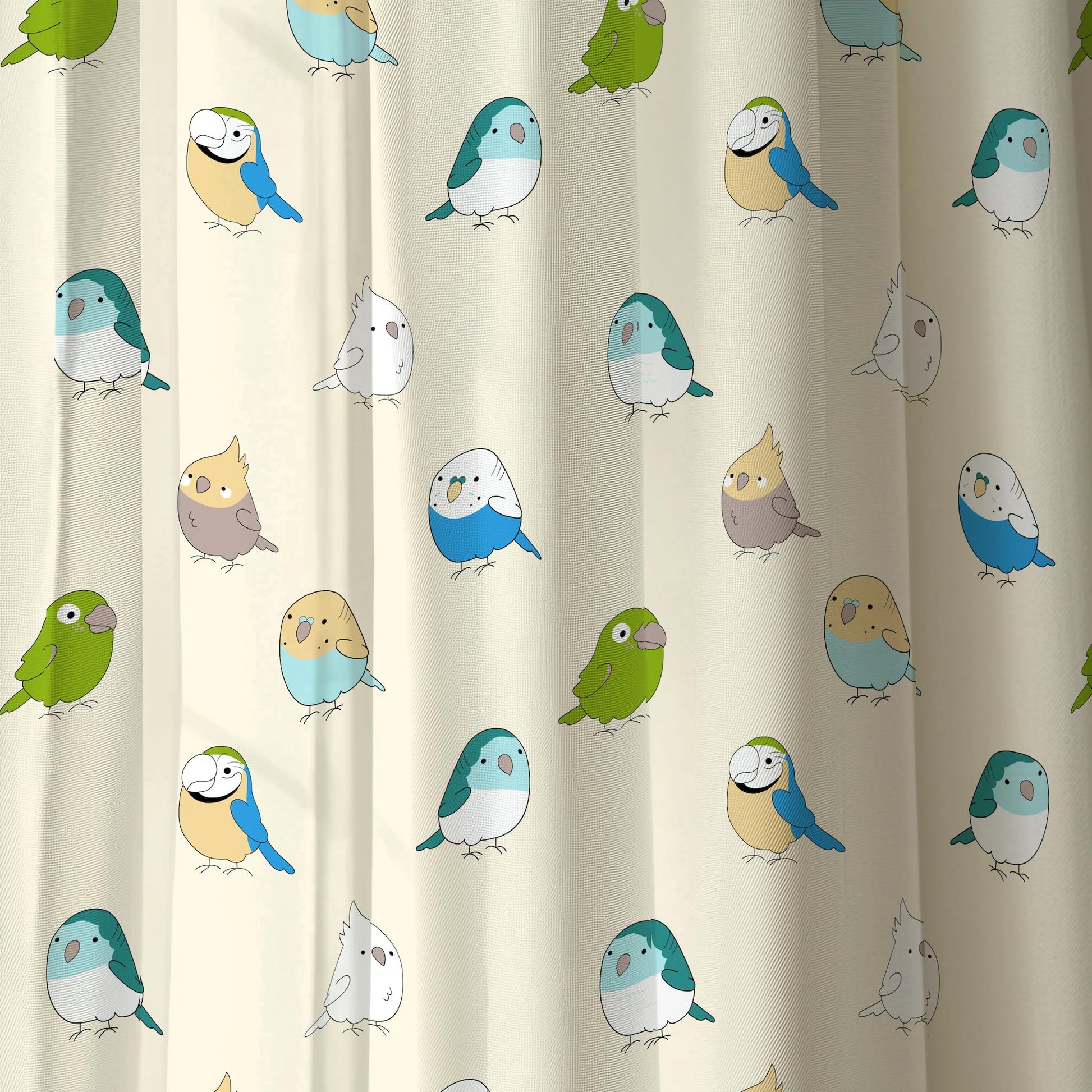 Multicolor Birds Door Curtain - Cotton Set of 2 (4 x 7 ft)