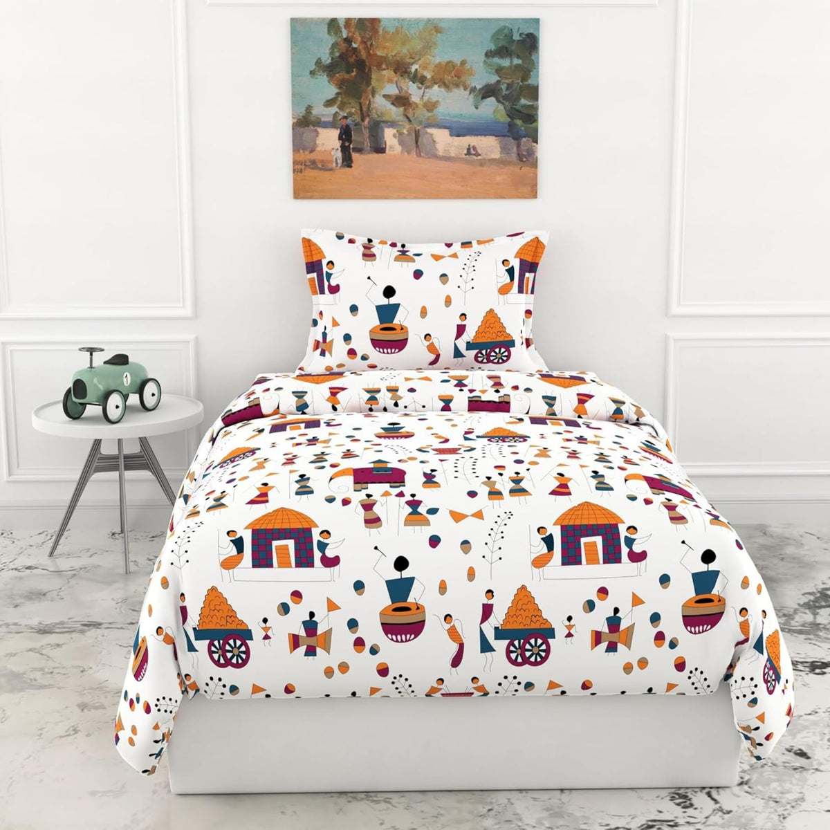 Loreto Cotton Single Flat Bedsheet | Tribal Motifs
