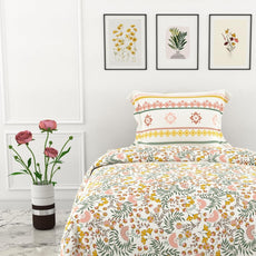 Green and Yellow Botanical Harmony 100% Cotton Flat Single Bedsheet, 144 TC